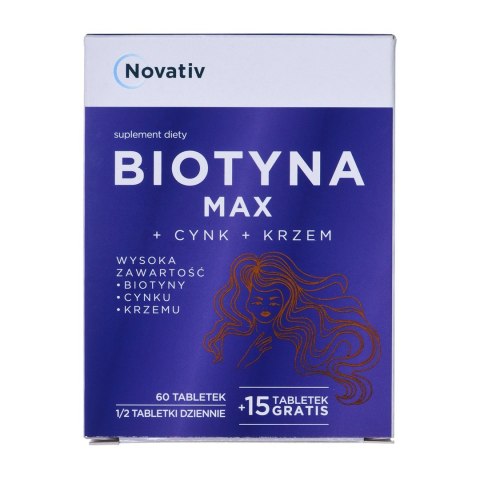 MEDICINAE Novativ Biotyna MAX+Cynk+Krzem 60 tabletek + 15 tabletek gratis MEDICINAE Novativ Biotyna MAX+Cynk+Krzem 60 tabletek + 15 tabletek gratis