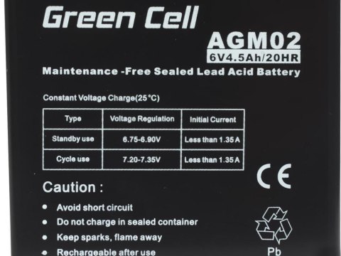 Green Cell GREEN CELL AKUMULATOR ŻELOWY AGM02 6V 4,5AH Green Cell GREEN CELL AKUMULATOR ŻELOWY AGM02 6V 4,5AH