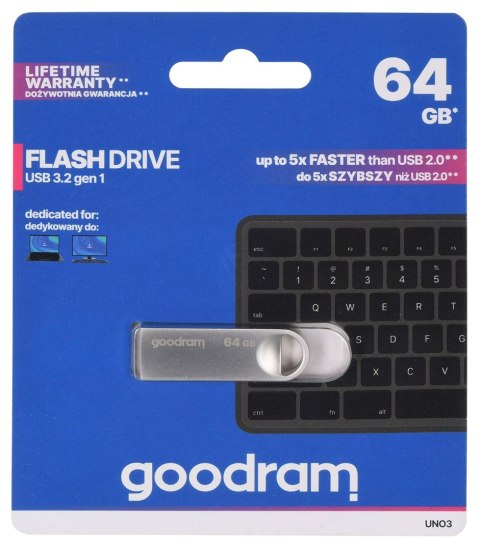 GoodRam GOODRAM FLASHDRIVE 64GB UNO3 SILVER USB 3.2 Gen 1