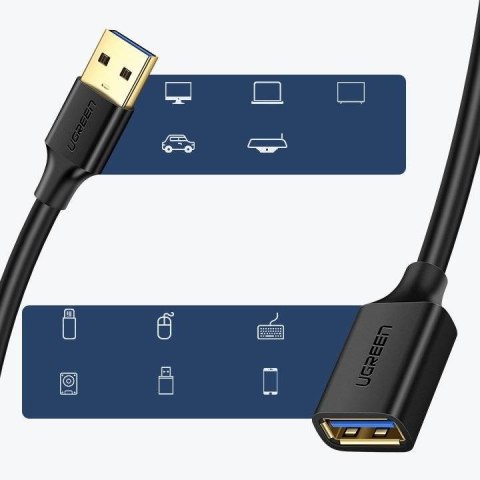 UGREEN Ugreen kabel przedłużacz przejściówka USB 3.0 (żeński)-USB 3.0 (męski) 1m (czarny)