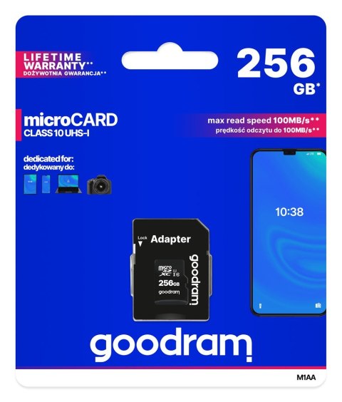 GoodRam GOODRAM microSDXC 256GB class 10 UHS I + adapter GoodRam GOODRAM microSDXC 256GB class 10 UHS I + adapter