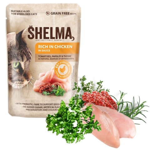 SHELMA SHELMA saszetka z kurczakiem i pomidorami oraz ziołami 85g SHELMA SHELMA saszetka z kurczakiem i pomidorami oraz ziołami 85g