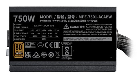 Cooler Master COOLER MASTER ZASILACZ MWE Bronze V3 750 W