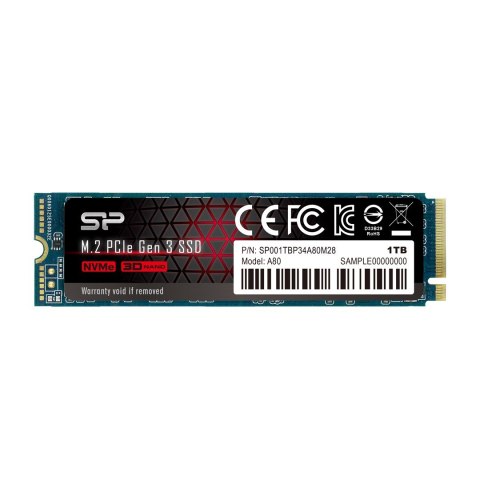 Silicon Power Dysk SSD Silicon Power A80 1TB M.2 PCIe NVMe Gen3x4 TLC 3400/3000 MB/s (SP001TBP34A80M28)
