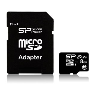 Silicon Power Karta pamięci Silicon Power microSDHC Elite 8GB CL10 UHS-1 (U1) + ADAPTER microSD-SD (SP008GBSTHBU1V10SP)