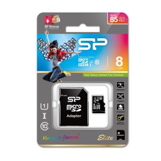 Silicon Power Karta pamięci Silicon Power microSDHC Elite 8GB CL10 UHS-1 (U1) + ADAPTER microSD-SD (SP008GBSTHBU1V10SP)