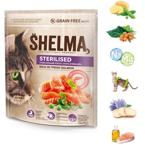 SHELMA SHELMA karma sucha - pełnoporcjowa bezzbożowa karma dla dorosłych kotów sterylizowanych. Bogata w łososia 750 g SHELMA SHELMA karma sucha - pełnoporcjowa bezzbożowa karma dla dorosłych kotów sterylizowanych. Bogata w łososia 750 g