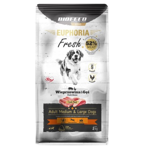BIOFEED BIOFEED Euphoria Fresh Meat Adult Medium & Large Wieprzowina i Gęś 2kg BIOFEED BIOFEED Euphoria Fresh Meat Adult Medium & Large Wieprzowina i Gęś 2kg