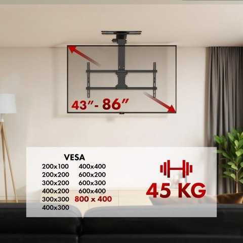 Maclean MACLEAN UCHWYT ELEKTRYCZNY DO TV, SUFITOWY, TUYA, MAX. VESA 800X400, REG. W POZ. +90°~-90°, DLA TV 43-86", MAX. 45KG MC-109 T Maclean MACLEAN UCHWYT ELEKTRYCZNY DO TV, SUFITOWY, TUYA, MAX. VESA 800X400, REG. W POZ. +90°~-90°, DLA TV 43-86", MAX. 45KG MC-109 T