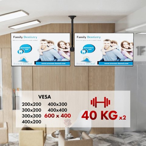 Maclean MACLEAN UCHWYT SUFITOWY DLA DWÓCH TV, MAX. OBCIĄŻENIE 2X40KG, 34-60", MAX VESA 600X400 MC-111 B Maclean MACLEAN UCHWYT SUFITOWY DLA DWÓCH TV, MAX. OBCIĄŻENIE 2X40KG, 34-60", MAX VESA 600X400 MC-111 B