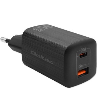 Qoltec QOLTEC ŁADOWARKA SIECIOWA 65W GAN ULTRA | 5-20V | 2.25-3.25A | 1 X USB TYP C PD | 1 X USB QC 3.0 | CZARNA