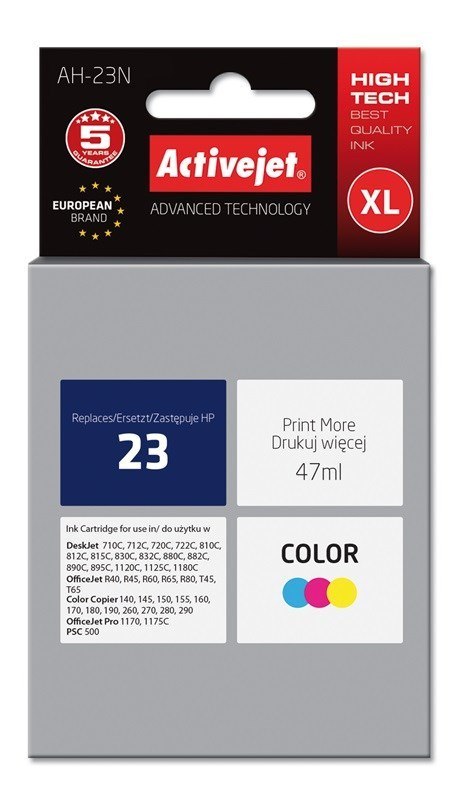 Activejet Activejet AH-23N Tusz (zamiennik HP 23 C1823D; Supreme; 47 ml; kolor) Activejet Activejet AH-23N Tusz (zamiennik HP 23 C1823D; Supreme; 47 ml; kolor)