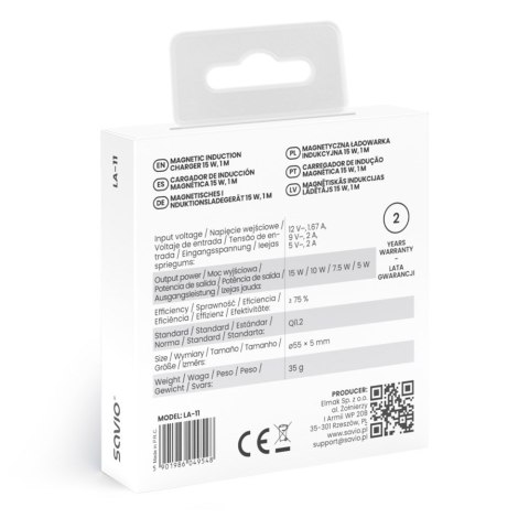 SAVIO SAVIO ŁADOWARKA INDUKCYJNA 15W 1M LA-11 SAVIO SAVIO ŁADOWARKA INDUKCYJNA 15W 1M LA-11