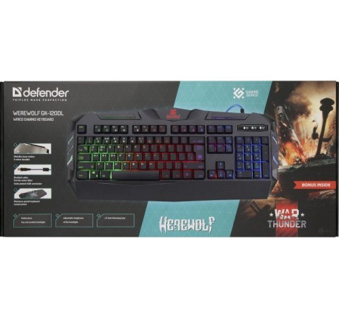 Defender DEFENDER KLAWIATURA GAMINGOWA MEMBRANOWA WEREWOLF GK-120DL PODŚWIETLENIE RGB 45124 Defender DEFENDER KLAWIATURA GAMINGOWA MEMBRANOWA WEREWOLF GK-120DL PODŚWIETLENIE RGB 45124