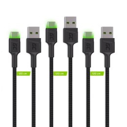 Green Cell GREEN CELL ZESTAW KABLI KABGCSET02 3X KABEL GC RAY USB - USB-C 120CM, ZIELONY LED