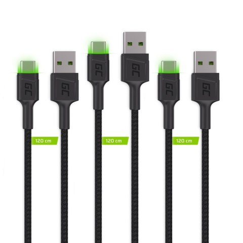 Green Cell GREEN CELL ZESTAW KABLI KABGCSET02 3X KABEL GC RAY USB - USB-C 120CM, ZIELONY LED Green Cell GREEN CELL ZESTAW KABLI KABGCSET02 3X KABEL GC RAY USB - USB-C 120CM, ZIELONY LED