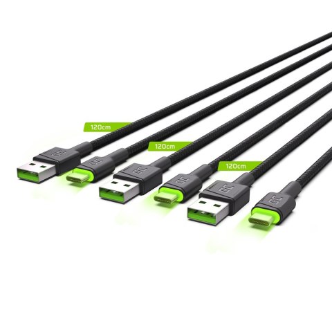 Green Cell GREEN CELL ZESTAW KABLI KABGCSET02 3X KABEL GC RAY USB - USB-C 120CM, ZIELONY LED Green Cell GREEN CELL ZESTAW KABLI KABGCSET02 3X KABEL GC RAY USB - USB-C 120CM, ZIELONY LED