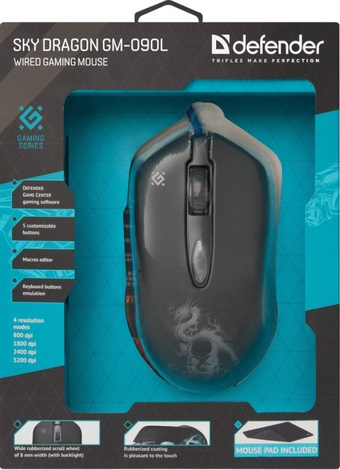 Defender DEFENDER MYSZ PRZEWODOWA SKY DRAGON GM-090L OPTIC 3200DPI 6P 52090 Defender DEFENDER MYSZ PRZEWODOWA SKY DRAGON GM-090L OPTIC 3200DPI 6P 52090
