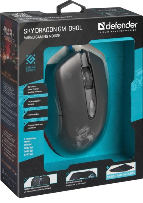 Defender DEFENDER MYSZ PRZEWODOWA SKY DRAGON GM-090L OPTIC 3200DPI 6P 52090 Defender DEFENDER MYSZ PRZEWODOWA SKY DRAGON GM-090L OPTIC 3200DPI 6P 52090
