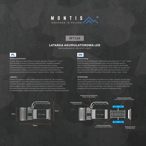 MONTIS MONTIS ALUMINIOWA RĘCZNA LATARKA AKUMULATOROWA LED MT154 MONTIS MONTIS ALUMINIOWA RĘCZNA LATARKA AKUMULATOROWA LED MT154