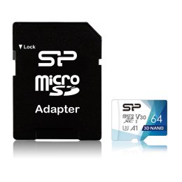 Silicon Power Karta pamięci Silicon Power microSDXC Superior Pro 64GB V30 UHS-1 U3 A1 + ADAPTER microSD-SD (SP064GBSTXDU3V20AB)