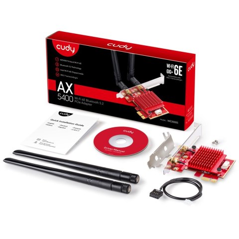 CUDY Karta sieciowa CUDY WE3000S AX5400 Wi-Fi 6 + BT 5.2 Intel AX210 Radiator PCIe CUDY Karta sieciowa CUDY WE3000S AX5400 Wi-Fi 6 + BT 5.2 Intel AX210 Radiator PCIe