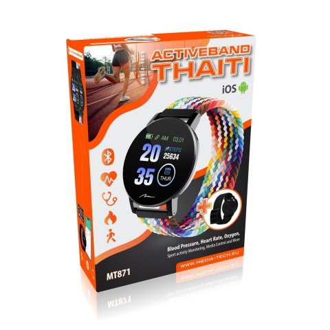 Media tech MEDIA-TECH SMARTBAND THAITI, MONITORING CIŚNIENIA KRWI, PULSU ORAZ INNYCH PARAMETRÓW, DWA PASKI NYLONOWE W ZESTAWIE MT871 (WYPRZ Media tech MEDIA-TECH SMARTBAND THAITI, MONITORING CIŚNIENIA KRWI, PULSU ORAZ INNYCH PARAMETRÓW, DWA PASKI NYLONOWE W ZESTAWIE MT871 (WYPRZ