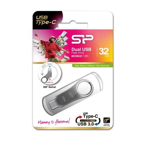 Silicon Power Pendrive Silicon Power Mobile C80 32GB Dual USB 3.1/Type-C Silver (SP032GBUC3C80V1S) Silicon Power Pendrive Silicon Power Mobile C80 32GB Dual USB 3.1/Type-C Silver (SP032GBUC3C80V1S)