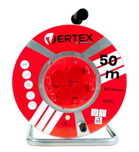 VERTEX Przedłużacz bębnowy 50m 3x2,5mm PB50METAL Czarny (WYPRZEDAŻ)