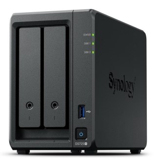 Synology NAS Synology DS725+, Tower, 2x 2.5"/3.5" SATA + 2x M.2 2280 NVMe SSD; AMD Ryzen R1600; 4GB DDR4 (max.32GB), 1x 1GbE RJ-45, 1x 2.