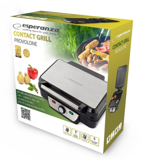 Grill elektryczny Esperanza Provolone EKG007 (stołowy-zamknięty; 1800W; kolor inox) Grill elektryczny Esperanza Provolone EKG007 (stołowy-zamknięty; 1800W; kolor inox)