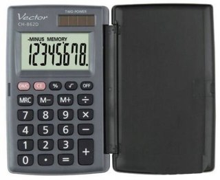 VECTOR Vector Kalkulator kieszonkowy z klapką KAV CH-862D, szary