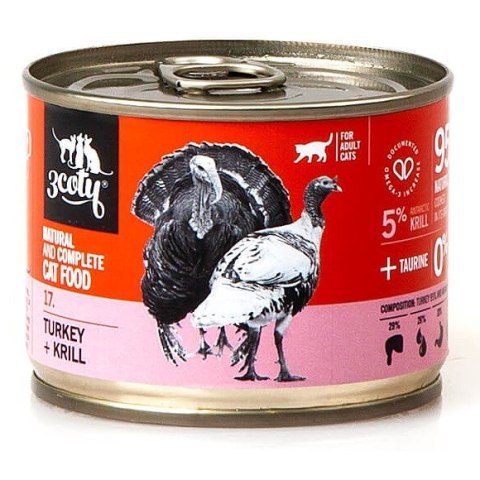 3coty 3Coty TURKEY + KRILL for Adult cats 180g