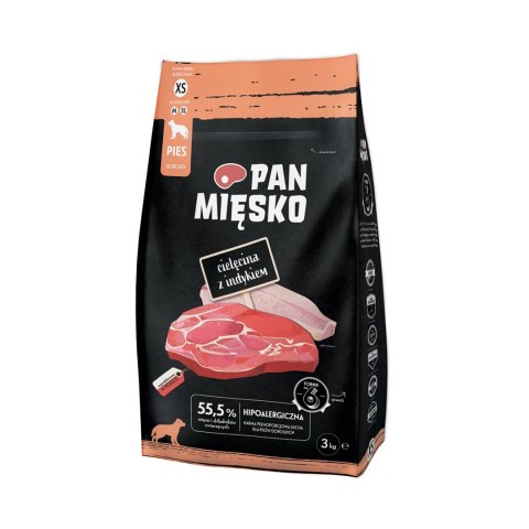 PAN MIĘSKO Pan Mięsko Cielęcina z indykiem sucha karma dla psa chrupki XS 3kg