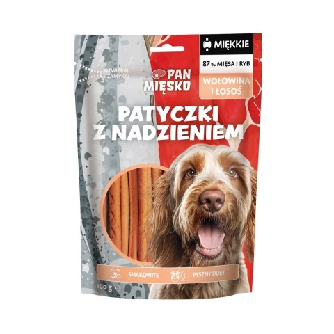 PAN MIĘSKO Pan Mięsko Przysmak dla psa Patyczki z nadzieniem Wołowina i łosoś 100g