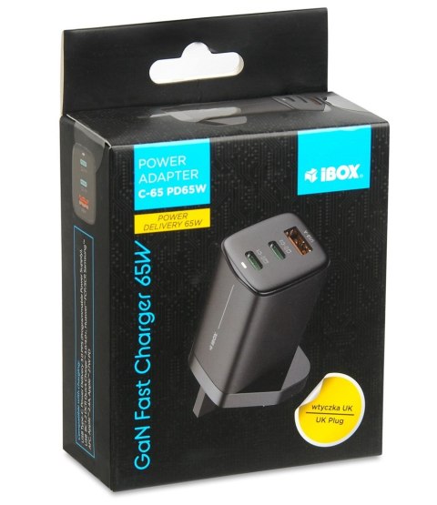 IBOX ŁADOWARKA SIECIOWA I-BOX C-65 GAN PD65W KABEL, CZARNA IBOX ŁADOWARKA SIECIOWA I-BOX C-65 GAN PD65W KABEL, CZARNA