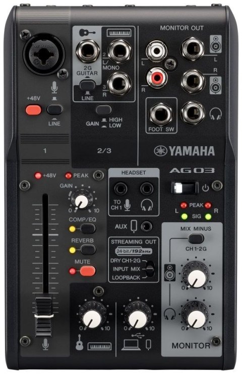 Yamaha Yamaha AG03 MK2 czarny - 3-kanałowy mikser do streamingu na żywo z interfejsem audio USB
