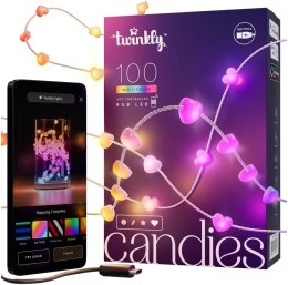 Twinkly Twinkly Candies - 100 Lampki w kształcie serc RGB LEDs, przezroczysty przewód, USB-C