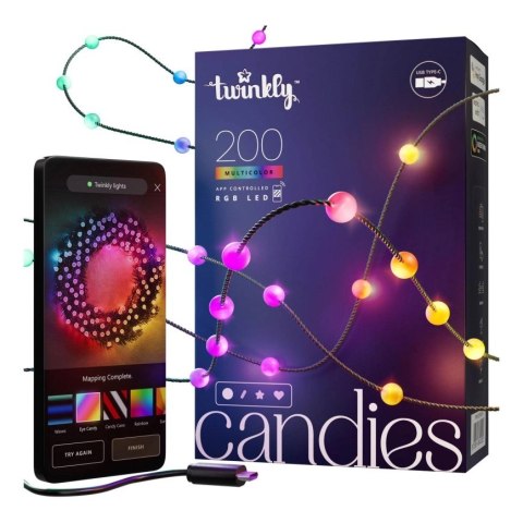 Twinkly Twinkly Candies - 200 Lampki w kształcie pereł RGB LEDs, zielony przewód, USB-C Twinkly Twinkly Candies - 200 Lampki w kształcie pereł RGB LEDs, zielony przewód, USB-C