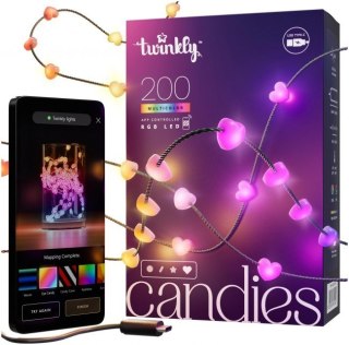 Twinkly Twinkly Candies - 200 Lampki w kształcie serc RGB LEDs, zielony przewód, USB-C