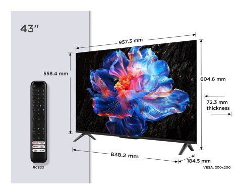 TCL Telewizor TCL 43P69K LED 43'' 4K Ultra HD Google TV Dolby AC4 DVB-T2 Czarny TCL Telewizor TCL 43P69K LED 43'' 4K Ultra HD Google TV Dolby AC4 DVB-T2 Czarny