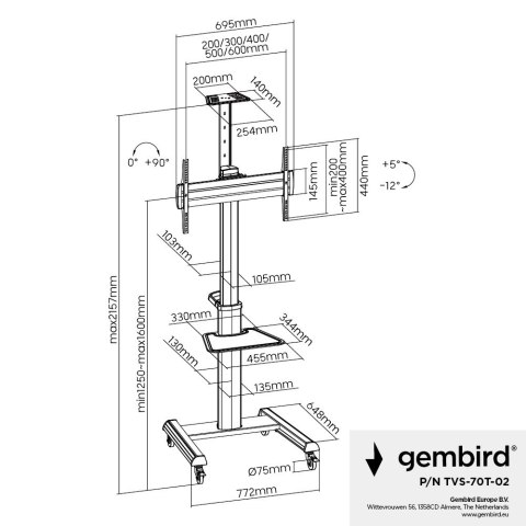 GEMBIRD GEMBIRD STOJAK POD TELEWIZOR MOBILNY 37-70" CZARNY GEMBIRD GEMBIRD STOJAK POD TELEWIZOR MOBILNY 37-70" CZARNY
