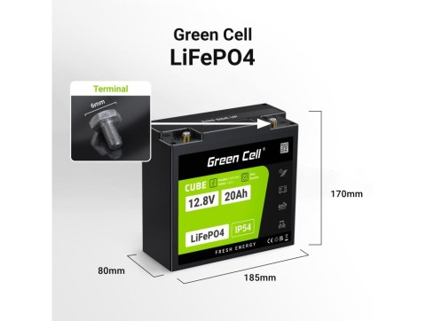 Green Cell GREEN CELL AKUMULATOR LIFEPO4 CUBE 20AH 12V/12.8V 256WH LFPGC12V20AH Green Cell GREEN CELL AKUMULATOR LIFEPO4 CUBE 20AH 12V/12.8V 256WH LFPGC12V20AH