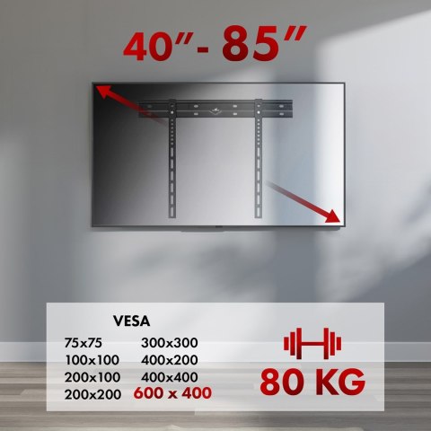 Maclean MACLEAN ULTRA PŁASKI UCHWYT ŚCIENNY DO TV, 40-85", MAX VESA 600X400, OBCIĄŻENIE DO 80KG MC-123 Maclean MACLEAN ULTRA PŁASKI UCHWYT ŚCIENNY DO TV, 40-85", MAX VESA 600X400, OBCIĄŻENIE DO 80KG MC-123