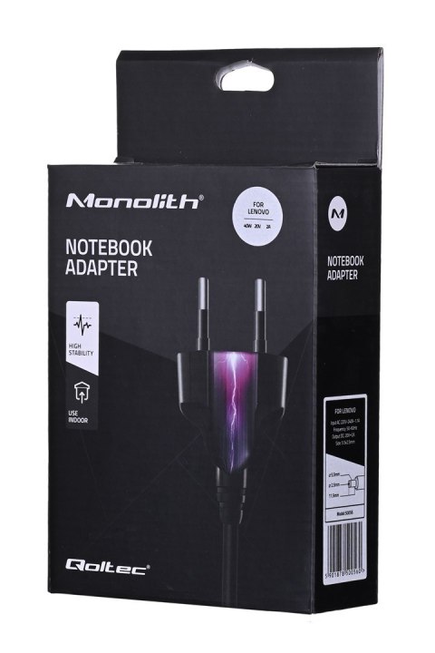 Qoltec Zasilacz Qoltec 50056.40W do notebooka Lenovo (20 V; 2,0 A; 40W; 5.5 mm x 2.5 mm) Qoltec Zasilacz Qoltec 50056.40W do notebooka Lenovo (20 V; 2,0 A; 40W; 5.5 mm x 2.5 mm)