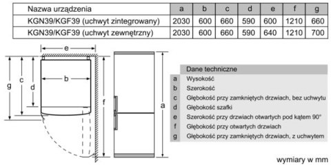 BOSCH Chłodziarko-zamrażarka BOSCH KGN39VIEB BOSCH Chłodziarko-zamrażarka BOSCH KGN39VIEB