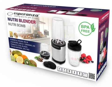Blender sportowy do mielenia Esperanza NUTRI BOMB EKM030 (900W; kolor czarno-srebrny) Blender sportowy do mielenia Esperanza NUTRI BOMB EKM030 (900W; kolor czarno-srebrny)