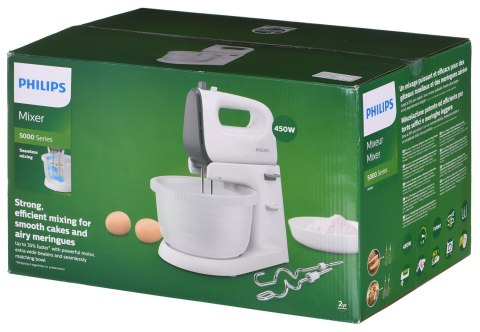 Mikser ręczny z misą Philips HR3745/00 (450W; kolor biały) Mikser ręczny z misą Philips HR3745/00 (450W; kolor biały)