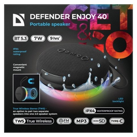 Defender DEFENDER GŁOŚNIK ENJOY 40 7W BLUETOOTH 5.3, PODSWIETLENIE LED 65141 Defender DEFENDER GŁOŚNIK ENJOY 40 7W BLUETOOTH 5.3, PODSWIETLENIE LED 65141