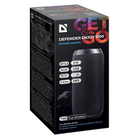Defender DEFENDER GŁOŚNIK ENJOY S100 BLUETOOTH/FM/SD/USB 5W CZARNY 65701 Defender DEFENDER GŁOŚNIK ENJOY S100 BLUETOOTH/FM/SD/USB 5W CZARNY 65701